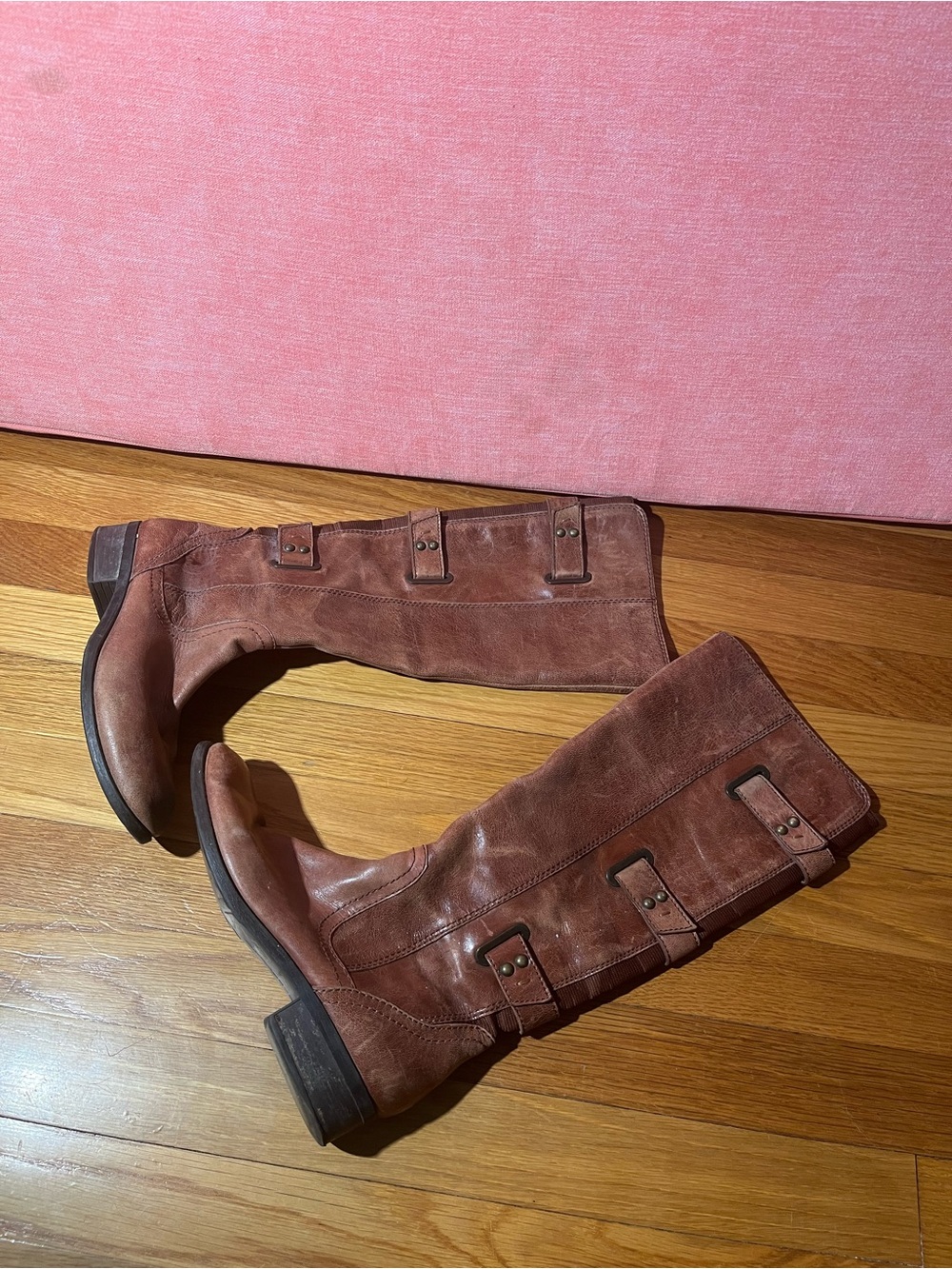 BCBGeneration Meegan Women’s 6.5 B Brown Leather Knee High Buckle Riding Boots